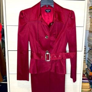 Bebe Rare Red Satin Trench Coat with belt